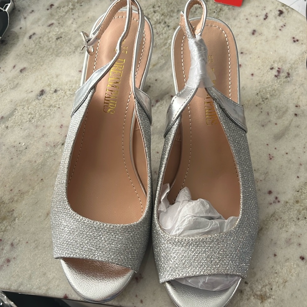 Dream Pairs silver wedged hill shoes